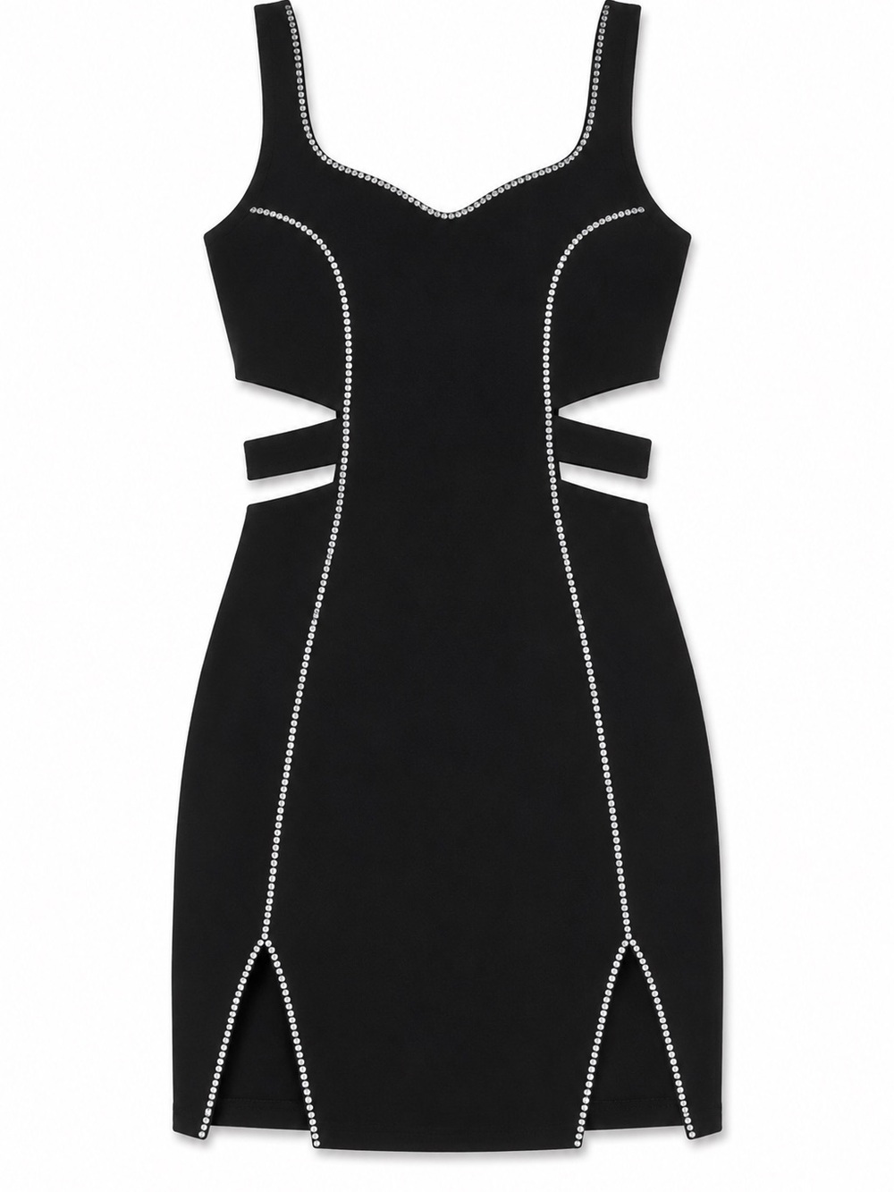 Black Cutout Tank Dress with Rhinestone Trim